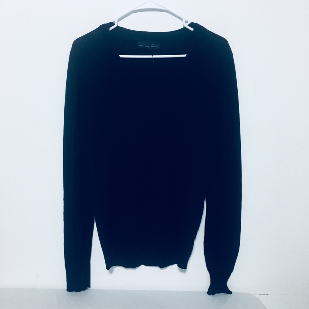 Zara Man Basic Black V-Neck Pullover Sweater
